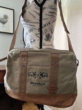 Buffalo David Bitton Olive Canvas Messenger Bag with Brown Trim